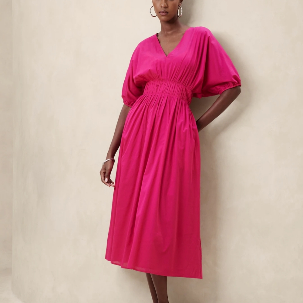 NWT Banana Republic Voile Elbow-Sleeve Midi Dress, Size small.